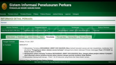 Jimmy Goh Dituntut 4 Tahun Karena Penggelapan