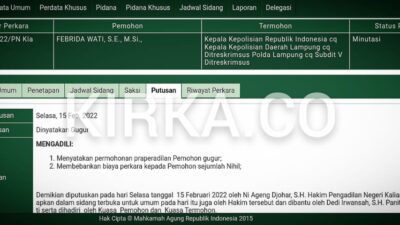 Dua Permohonan Praperadilan Febrida Wati Kandas