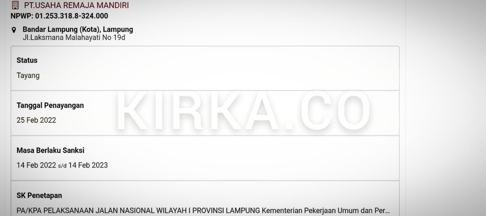 PT Usaha Remaja Mandiri Masuk Dalam Daftar Hitam