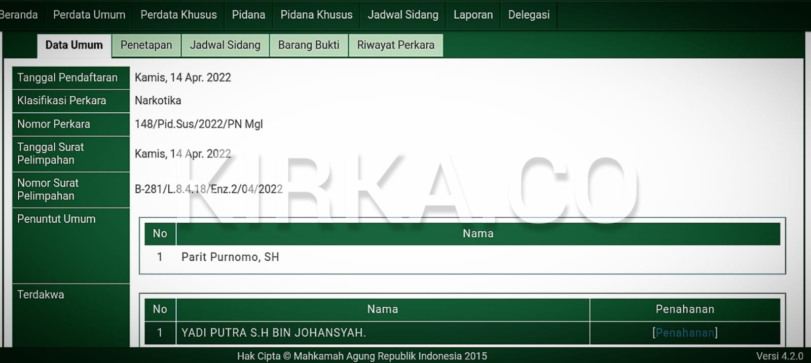 Oknum Pegawai Pengadilan Negeri Menggala Diadili Dalam Perkara Narkotika