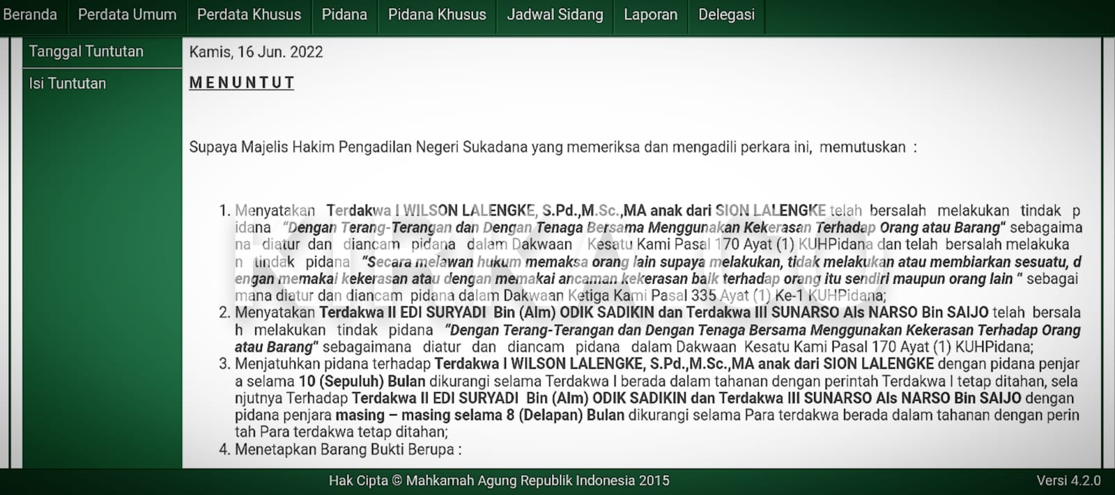 Ketua Umum PPWI Wilson Lalengke Dituntut Penjara