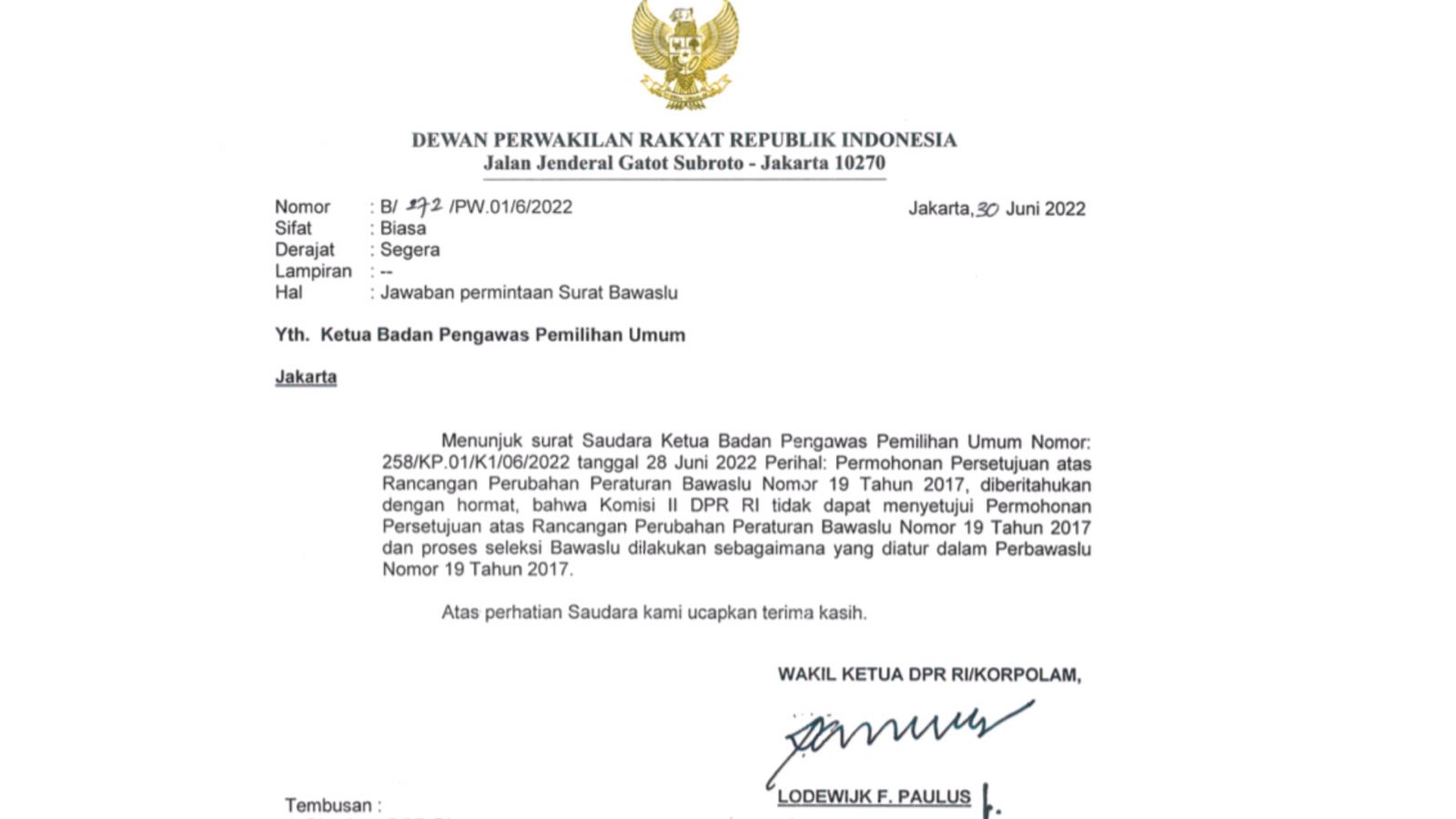 Timsel Hanya Merekrut Tiga Calon Anggota Bawaslu