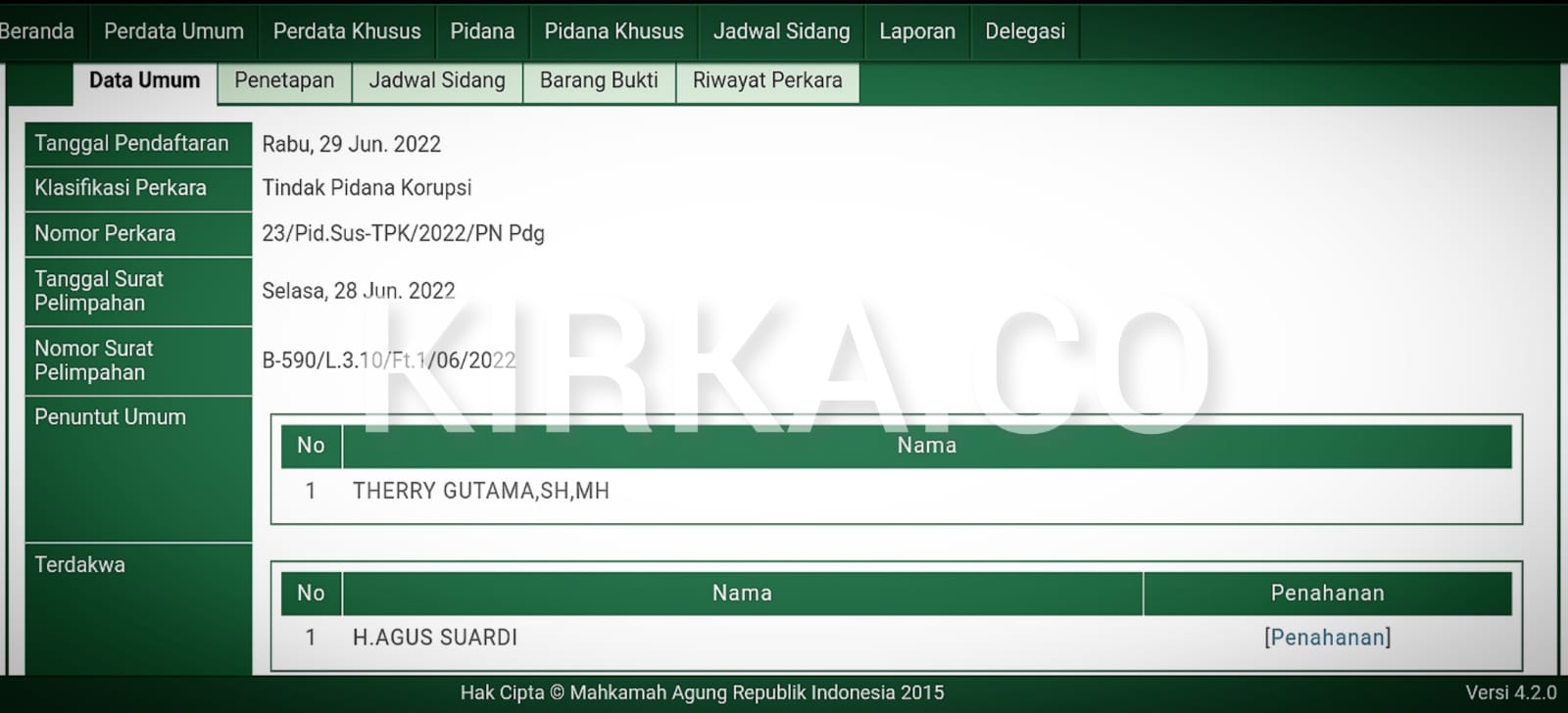 Mantan Ketua KONI Padang Agus Suardi Disidang 11 Juli 2022