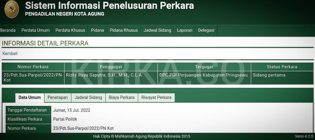 DPC PDIP Pringsewu Digugat Rizky Raya Saputra ke Pengadilan