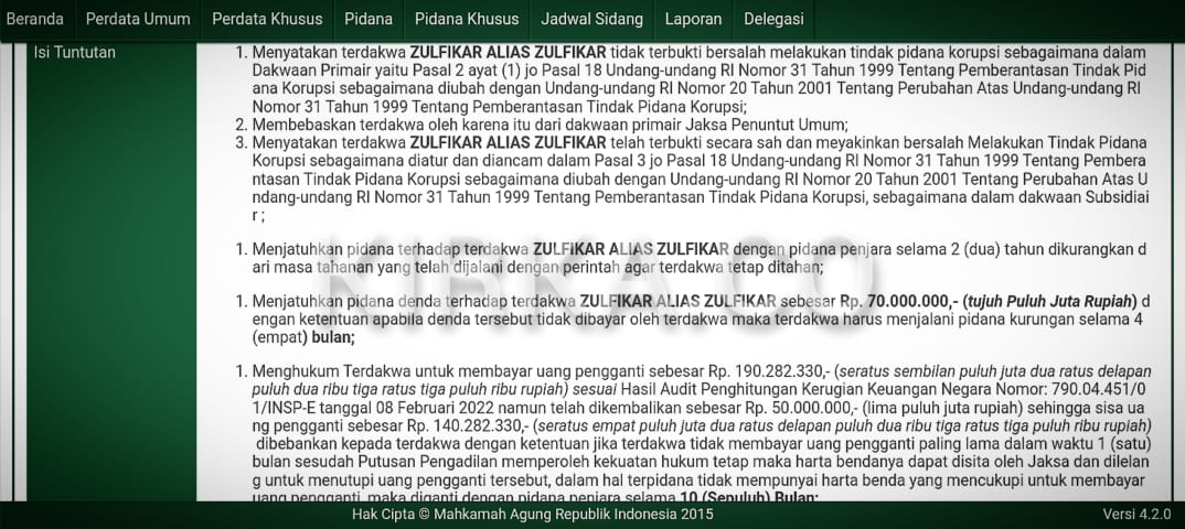 Selewengkan Dana Zakat Baznas Dumai Zulfikar Dituntut Penjara