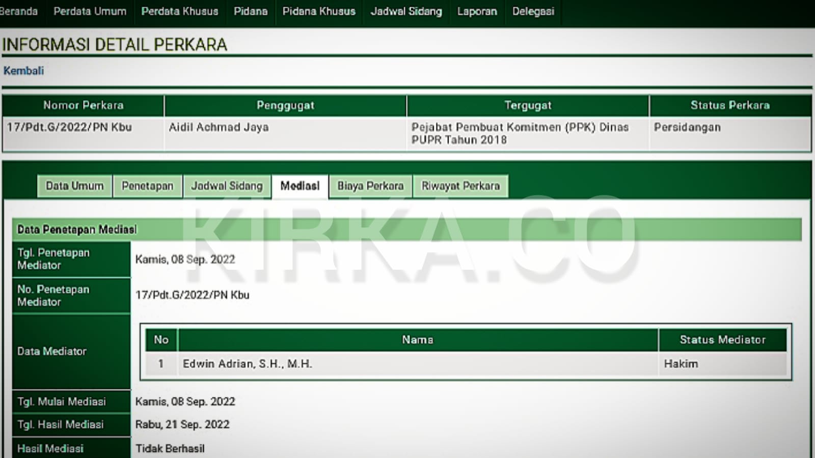 Mediasi Gugatan Terhadap PPK Dinas PUPR Lampung Utara Dinyatakan Gagal