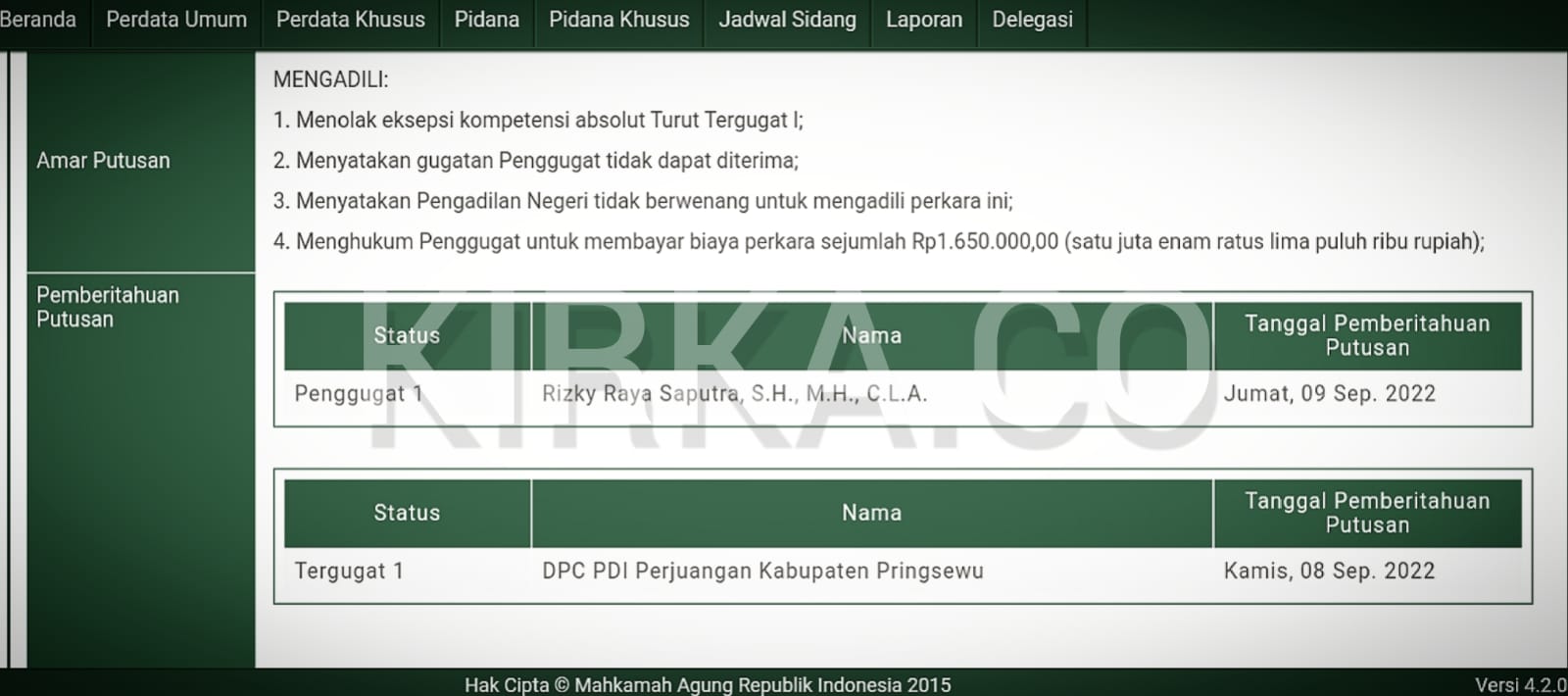 PN Kotaagung Nyatakan Tak berwenang Mengadili Gugatan Terhadap PDIP Pringsewu
