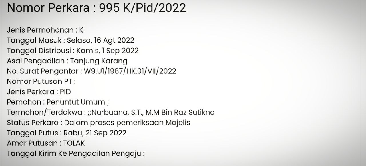 Mahkamah Agung Tolak Kasasi Perkara Nurbuana