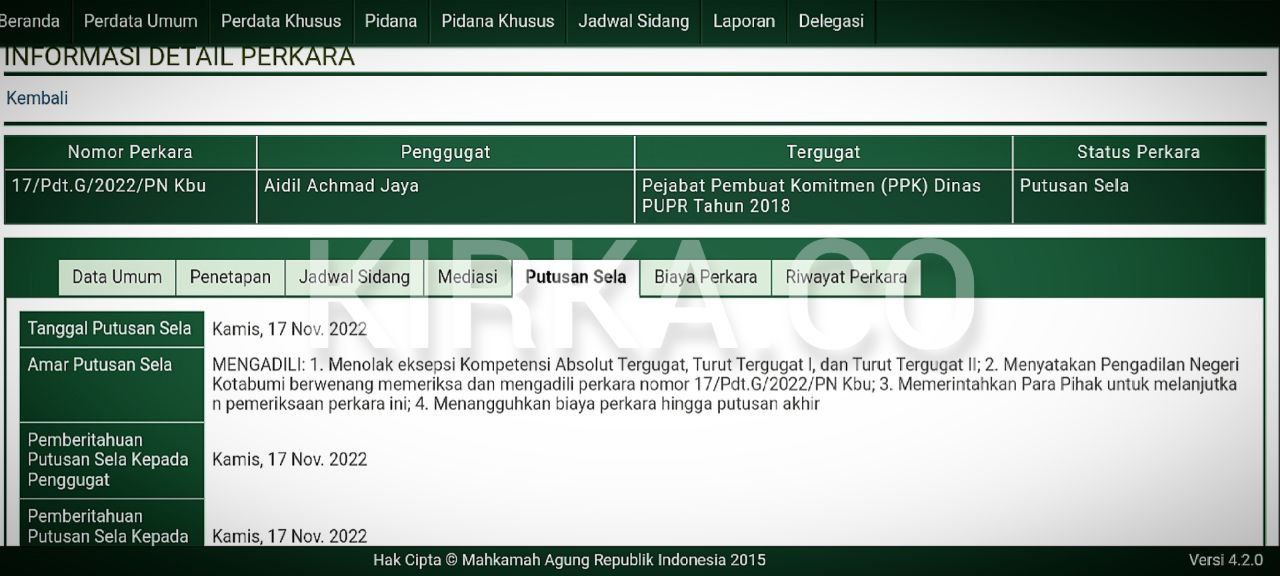 Eksepsi Ditolak Gugatan PPK PUPR Lampung Utara Dilanjutkan