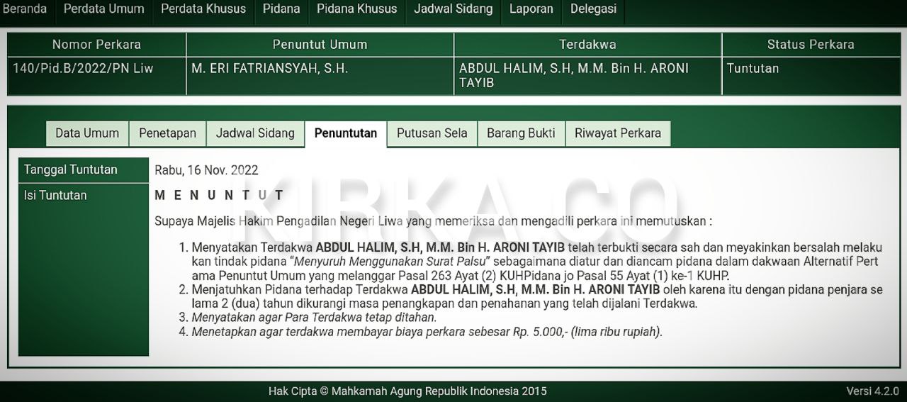 Terdakwa Pemalsuan Surat KPK Dituntut Penjara