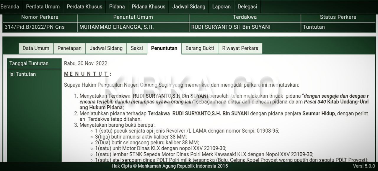 Pembunuh Polisi Lampung Tengah Bakal Dibui Seumur Hidup