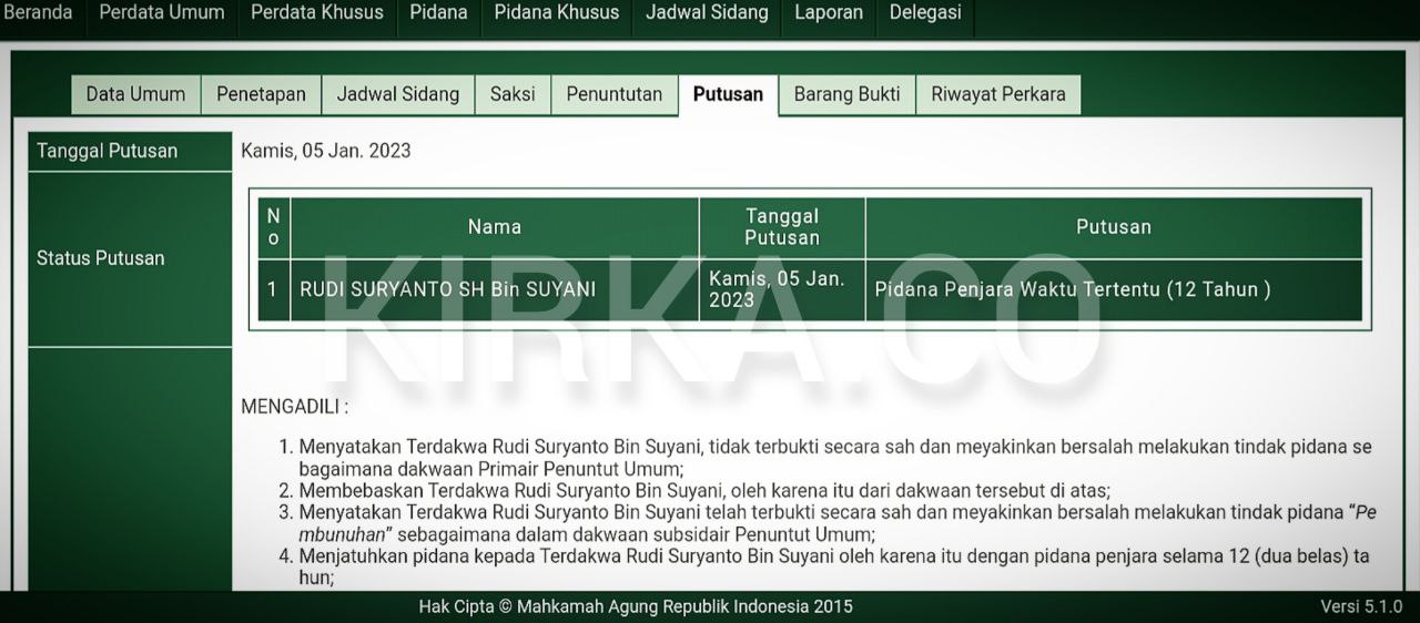 Pembunuh Polisi Lampung Tengah Divonis 12 Tahun