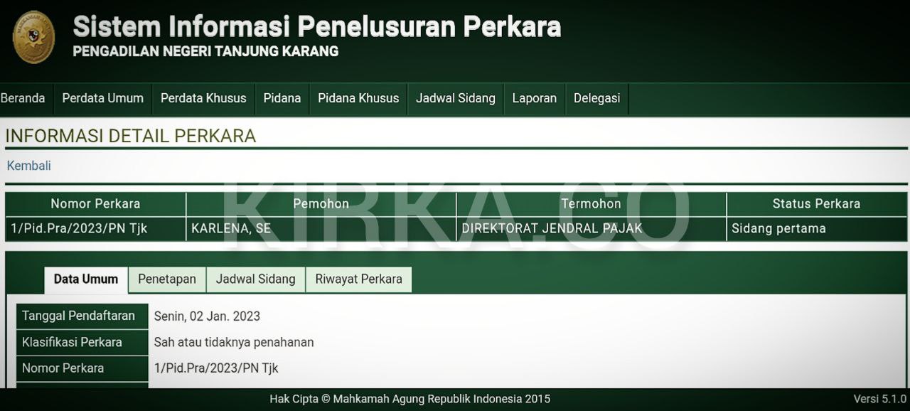 Dirjen Pajak Dipraperadilankan ke PN Tanjungkarang