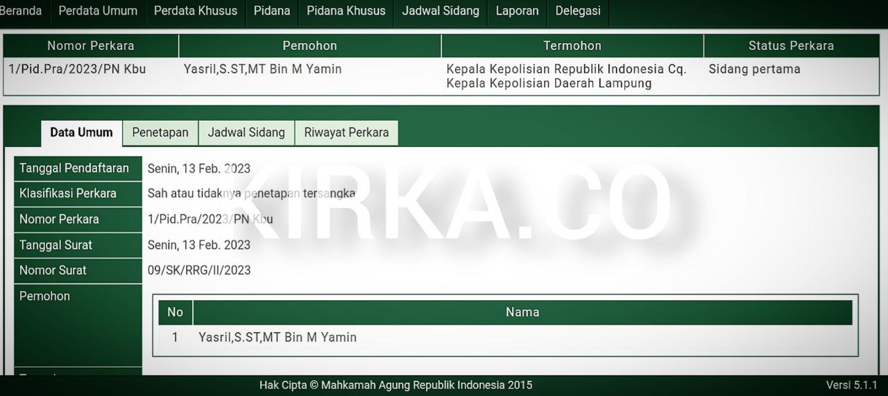 Mantan Terdakwa Korupsi Jalan Kalibalangan Lampung Utara Ajukan Praperadilan Terhadap Kapolda Lampung