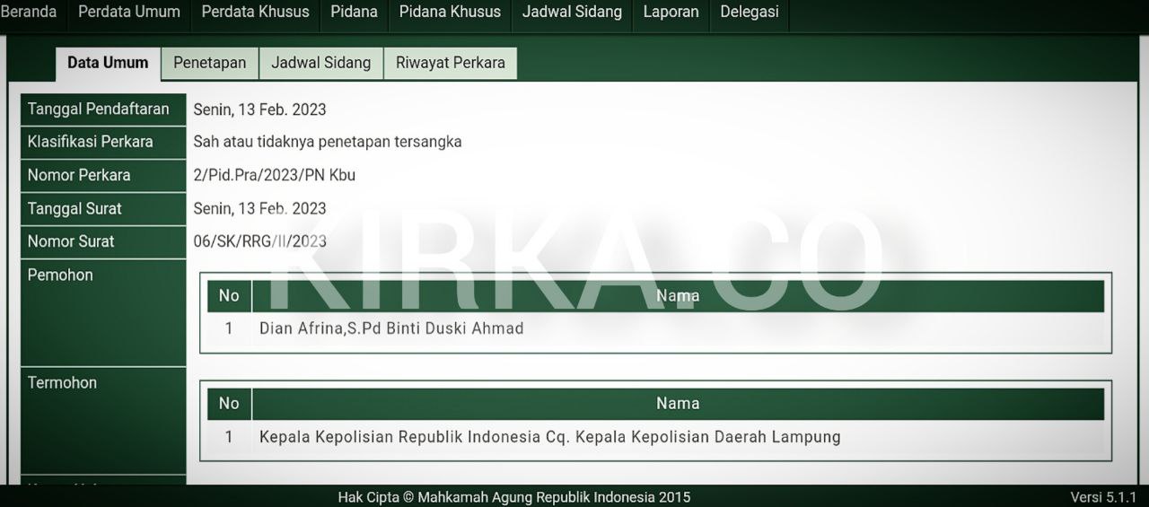 Dian Afrina Praperadilankan Kapolda Lampung