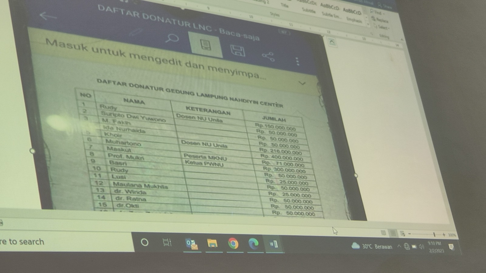 Penerimaan Mahasiswa Baru Unila 2023