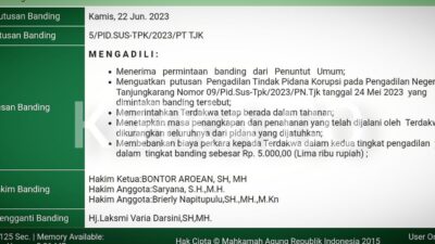 Putusan Perkara Korupsi Siti Khomiyati Dikuatkan