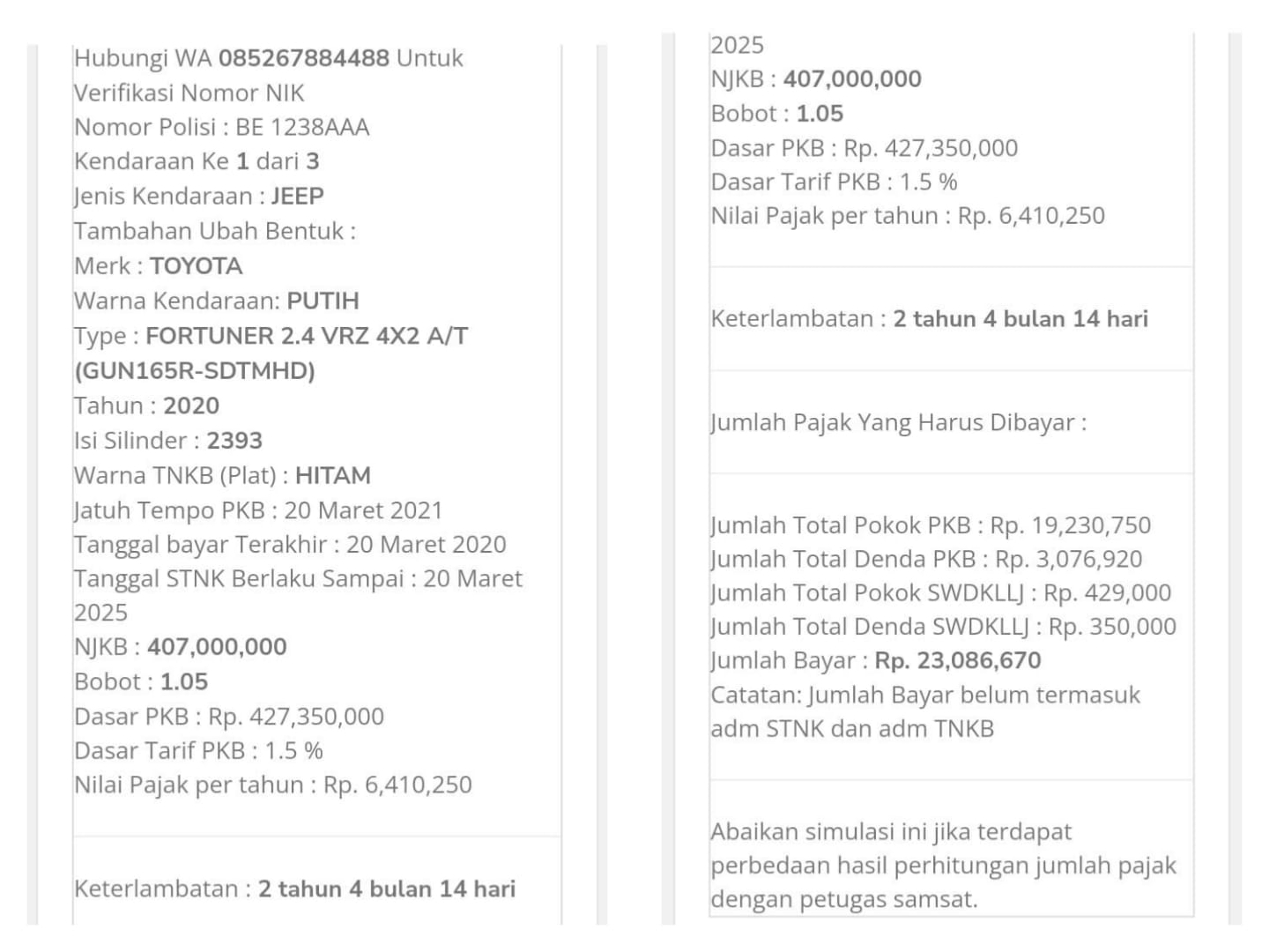 Mobil Anggota DPRD Lampung Tunggak Pajak