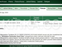 Eks Dirut PT Inhutani V Endro Siswoko Dihukum Percobaan