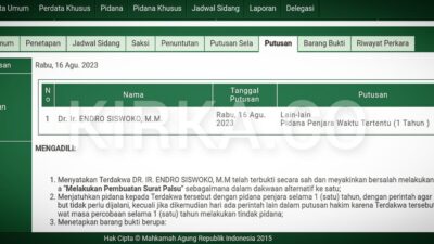 Eks Dirut PT Inhutani V Endro Siswoko Dihukum Percobaan