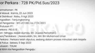 MA Tolak PK Nasaruddin di Korupsi Disdik Tulangbawang