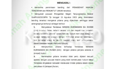 Wawan Kurniawan Dipidana Percobaan Oleh Pengadilan Tinggi