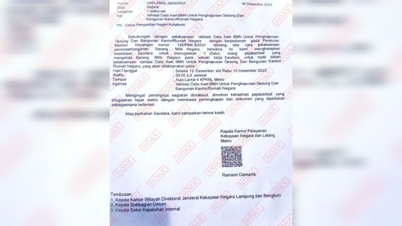 Beredar Surat Palsu Dari KPKNL Metro Terkait Validasi BMN