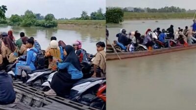Anggaran Jembatan Rp80 Miliar, Bupati Lampung Timur Angkat Tangan Lihat Pelajar Naik Getek