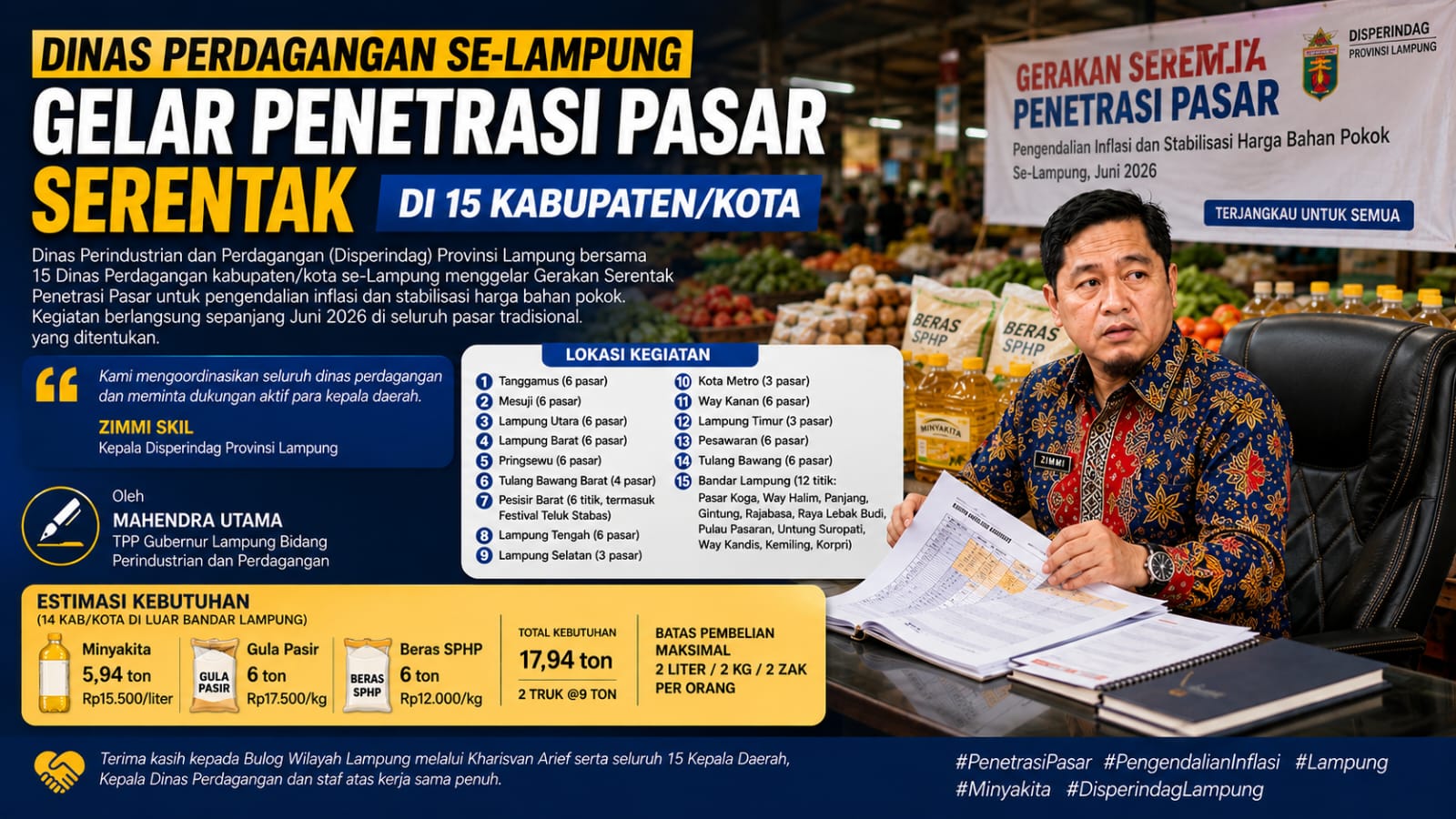 Dinas Perdagangan se-Lampung Gelar Penetrasi Pasar Serentak di 15 Kabupaten/Kota