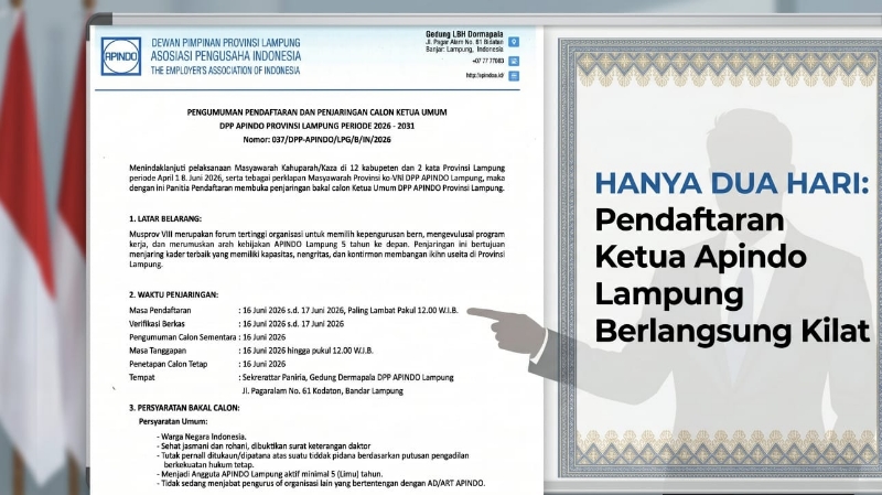Hanya Buka Dua Hari, Pendaftaran Calon Ketua Apindo Lampung Berlangsung Kilat