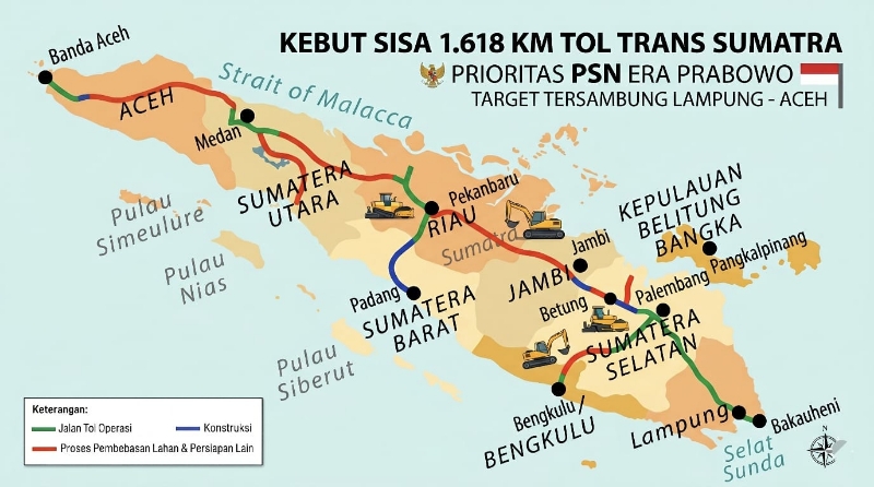 Sisa 1.618 Km, Era Prabowo Kebut Megaproyek Tol Trans Sumatera dari Lampung sampai Aceh 