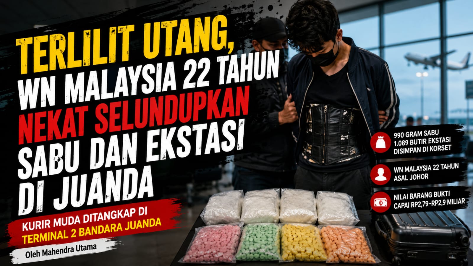 Terlilit Utang, WN Malaysia 22 Tahun Nekat Selundupkan Sabu dan Ekstasi di Juanda