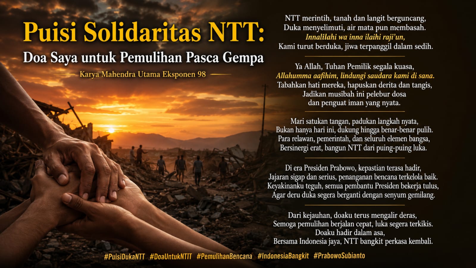 Puisi Solidaritas NTT: Doa Saya untuk Pemulihan Pasca Gempa