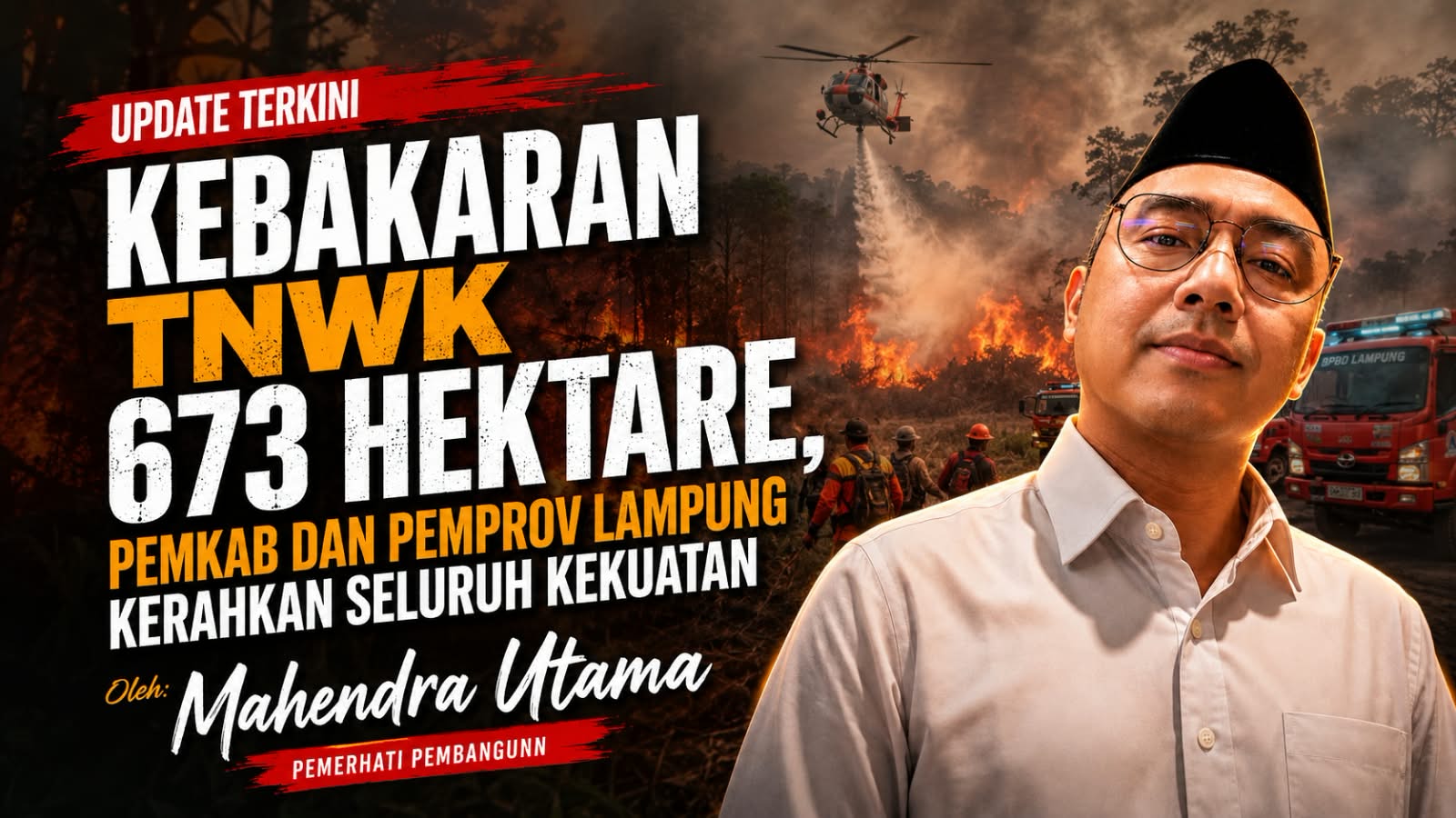 Kebakaran TNWK 673 Hektare, Pemkab dan Pemprov Lampung Kerahkan Seluruh Kekuatan